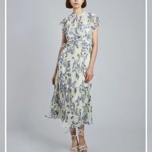 SNIDEL PLEATED ORNAMENT FLORAL DRESS
